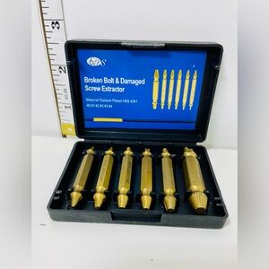 Titanium Plated HSS 4341 Broken Bolt and Damaged Screw Extractor Set, 6 Pieces